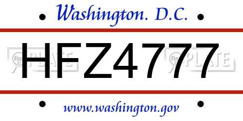 HFZ4777 District Of Columbia License Plate