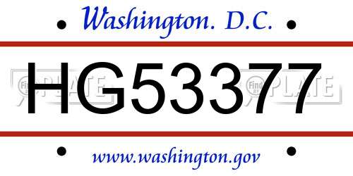 HG53377 District Of Columbia License Plate