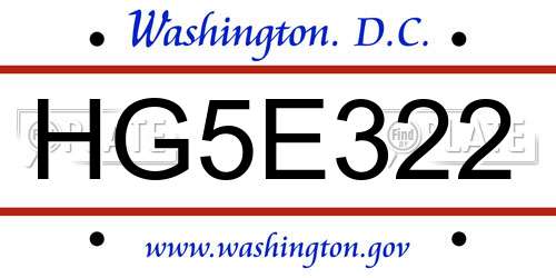 HG5E322 District Of Columbia License Plate