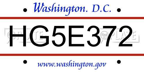 HG5E372 District Of Columbia License Plate