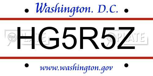 HG5R5Z District Of Columbia License Plate