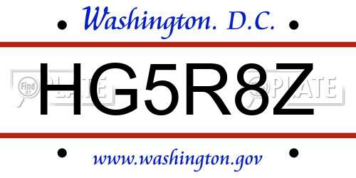 HG5R8Z District Of Columbia License Plate
