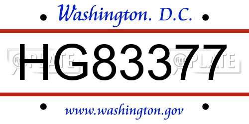 HG83377 District Of Columbia License Plate