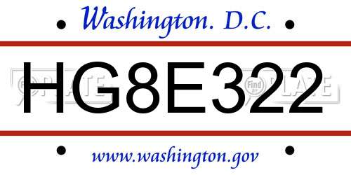 HG8E322 District Of Columbia License Plate