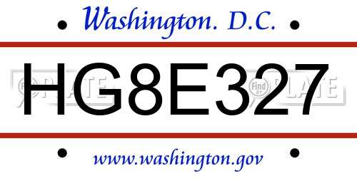 HG8E327 District Of Columbia License Plate
