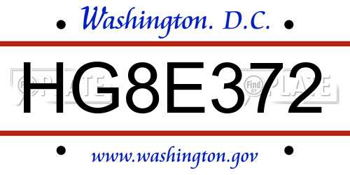 HG8E372 District Of Columbia License Plate