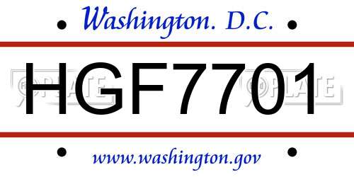 HGF7701 District Of Columbia License Plate