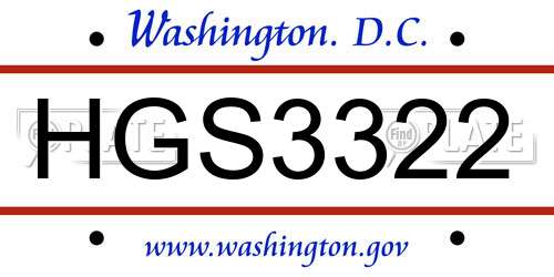 HGS3322 District Of Columbia License Plate