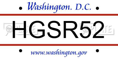 HGSR52 District Of Columbia License Plate