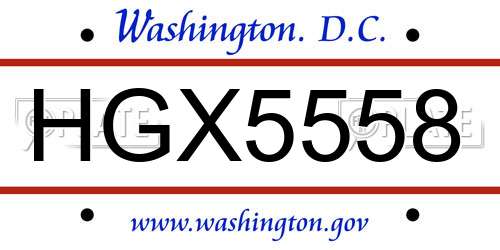 HGX5558 District Of Columbia License Plate