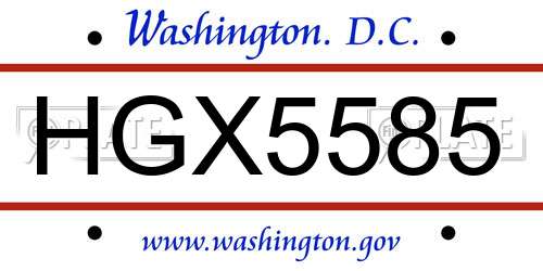 HGX5585 District Of Columbia License Plate