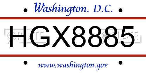 HGX8885 District Of Columbia License Plate