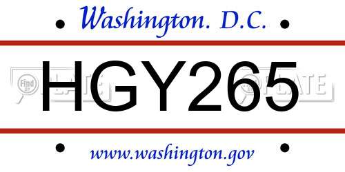 HGY265 District Of Columbia License Plate