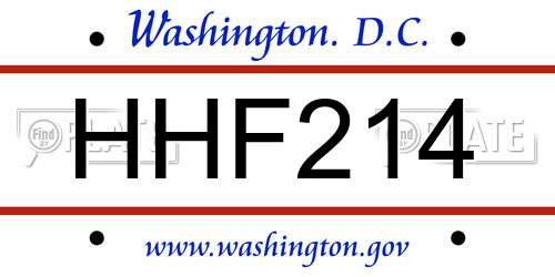 HHF214 District Of Columbia License Plate