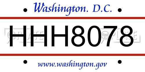 HHH8078 District Of Columbia License Plate