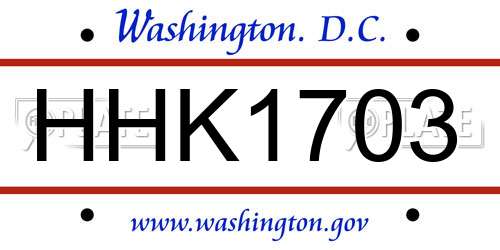 HHK1703 District Of Columbia License Plate