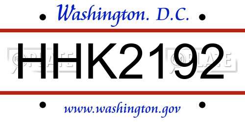 HHK2192 District Of Columbia License Plate