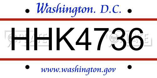 HHK4736 District Of Columbia License Plate