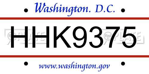 HHK9375 District Of Columbia License Plate