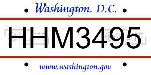 HHM3495 District Of Columbia License Plate