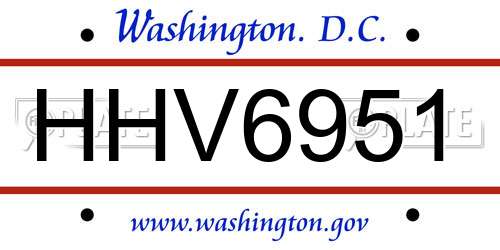 HHV6951 District Of Columbia License Plate