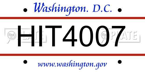 HIT4007 District Of Columbia License Plate