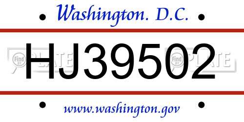 HJ39502 District Of Columbia License Plate