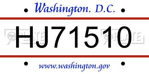 HJ71510 District Of Columbia License Plate