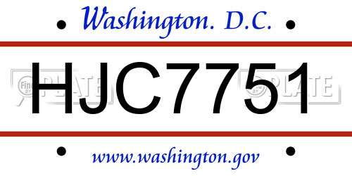 HJC7751 District Of Columbia License Plate