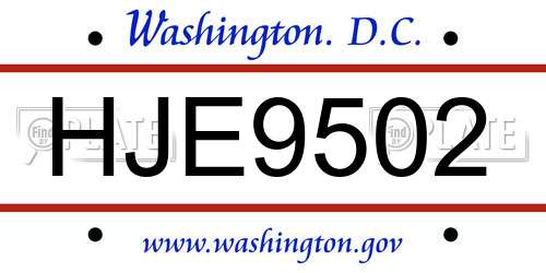 HJE9502 District Of Columbia License Plate