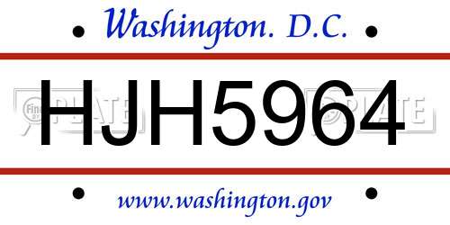HJH5964 District Of Columbia License Plate