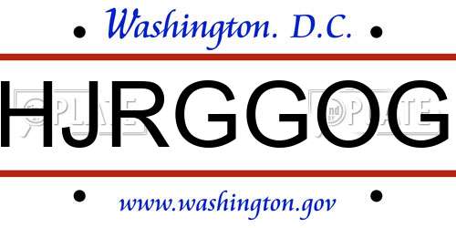 HJRGGOG District Of Columbia License Plate