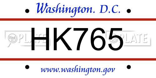 HK765 District Of Columbia License Plate