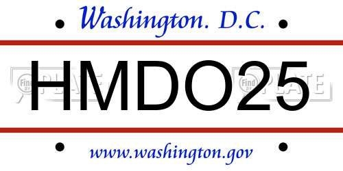 HMDO25 District Of Columbia License Plate