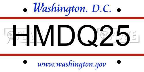HMDQ25 District Of Columbia License Plate