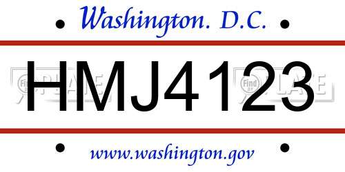 HMJ4123 District Of Columbia License Plate