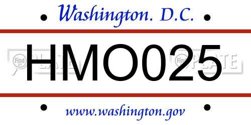 HMO025 District Of Columbia License Plate