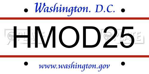 HMOD25 District Of Columbia License Plate