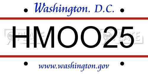 HMOO25 District Of Columbia License Plate