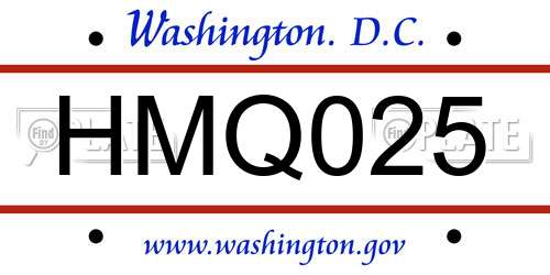 HMQ025 District Of Columbia License Plate