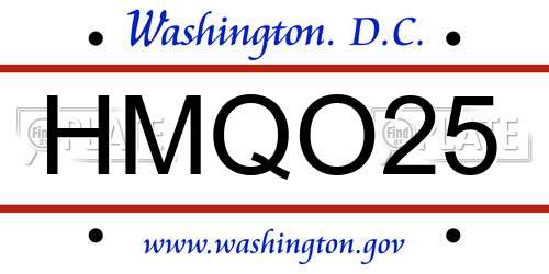 HMQO25 District Of Columbia License Plate