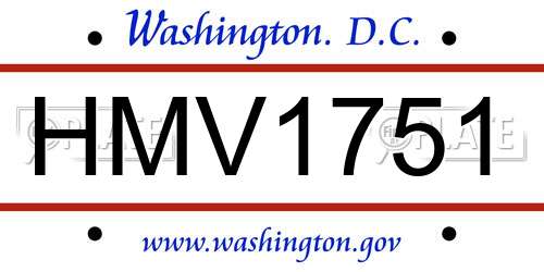 HMV1751 District Of Columbia License Plate