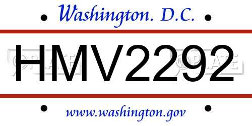 HMV2292 District Of Columbia License Plate