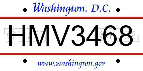 HMV3468 District Of Columbia License Plate