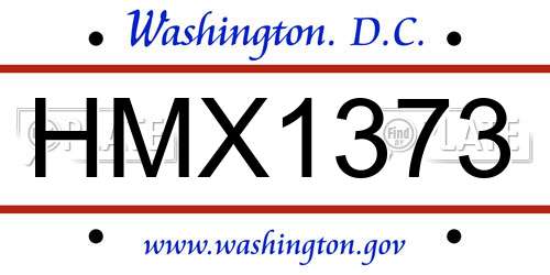 HMX1373 District Of Columbia License Plate