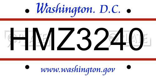 HMZ3240 District Of Columbia License Plate