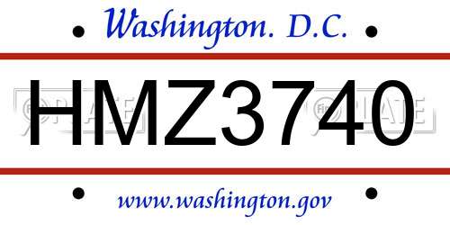 HMZ3740 District Of Columbia License Plate