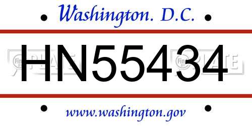 HN55434 District Of Columbia License Plate