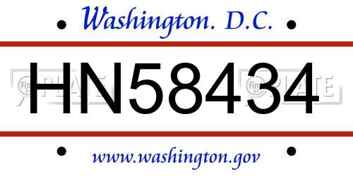 HN58434 District Of Columbia License Plate