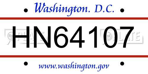 HN64107 District Of Columbia License Plate